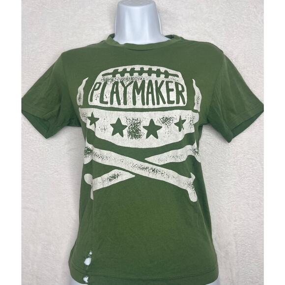 Old Navy Tops - VNTG Old Navy "Playmaker" Green Distressed Baby Tee sz M y2k Rachel Green 90s